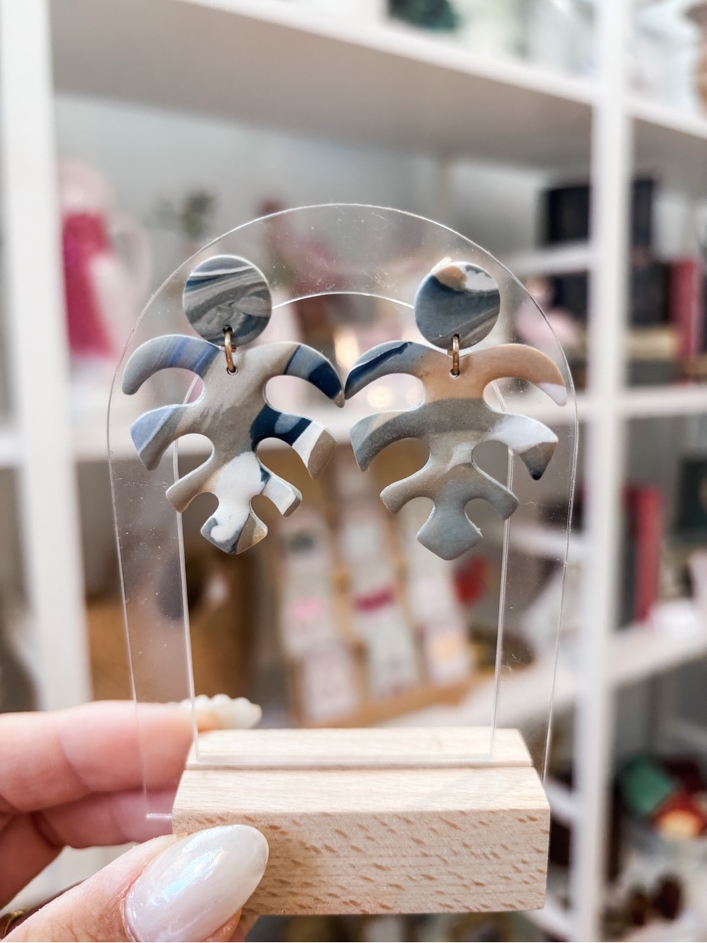 Handmade Marbled Gray and Blue Statement Earrings